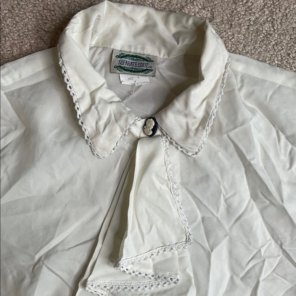 Cream Long Sleeve Blouse with Classic Collar - Picture 2 of 7